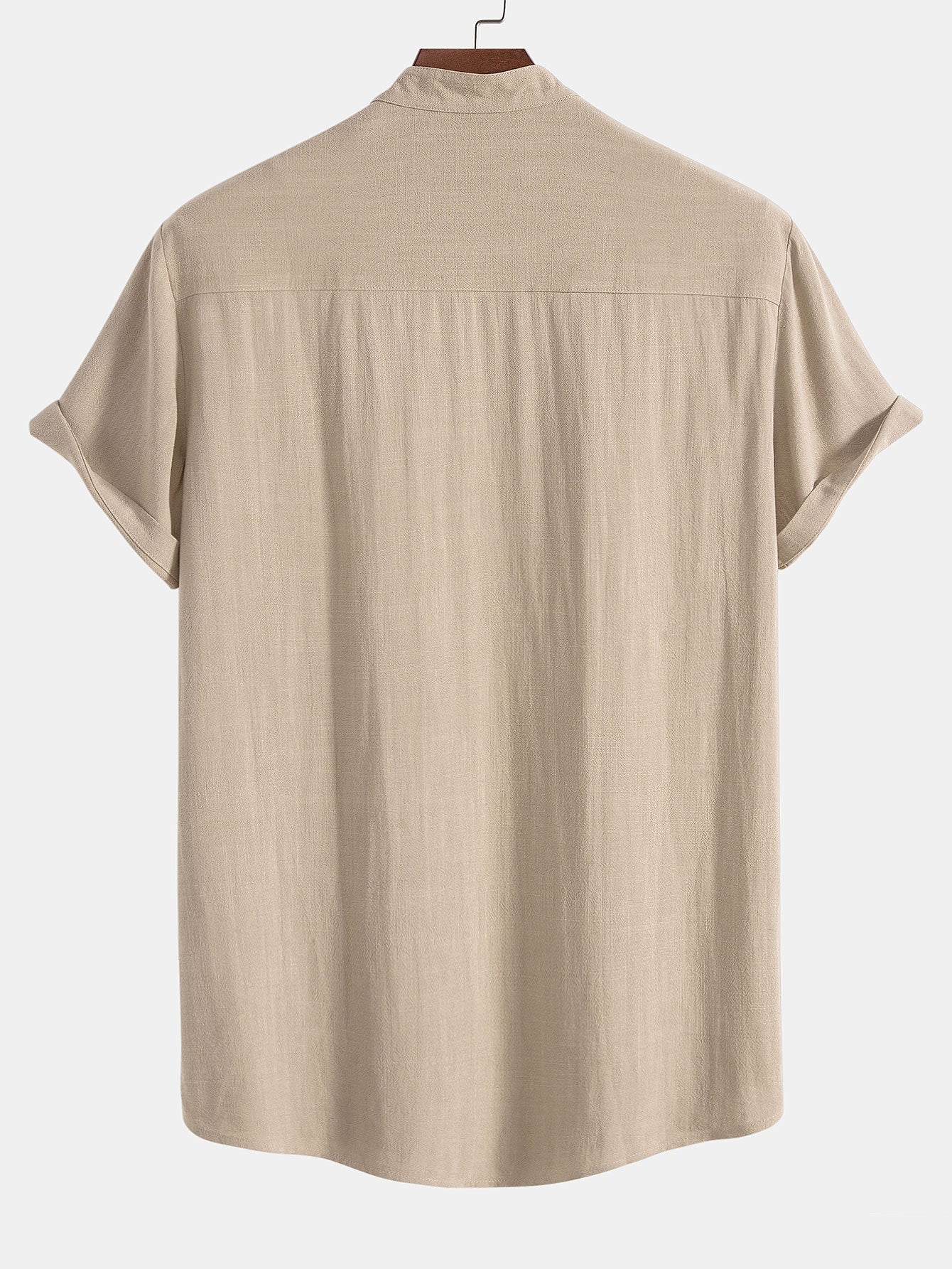 Linen And Rayon Blend Stand Collar Shirt