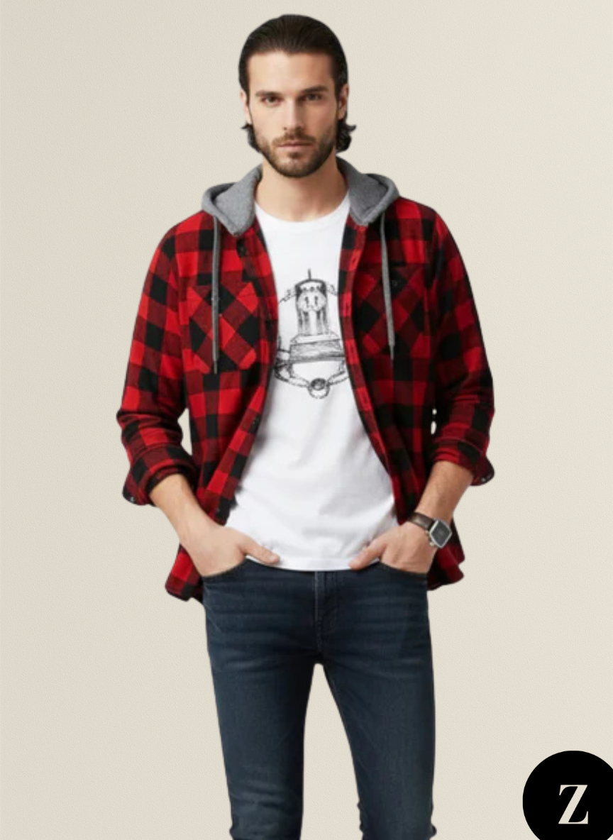 Men's Button-Up Hooded Sweater - Model Gabriel