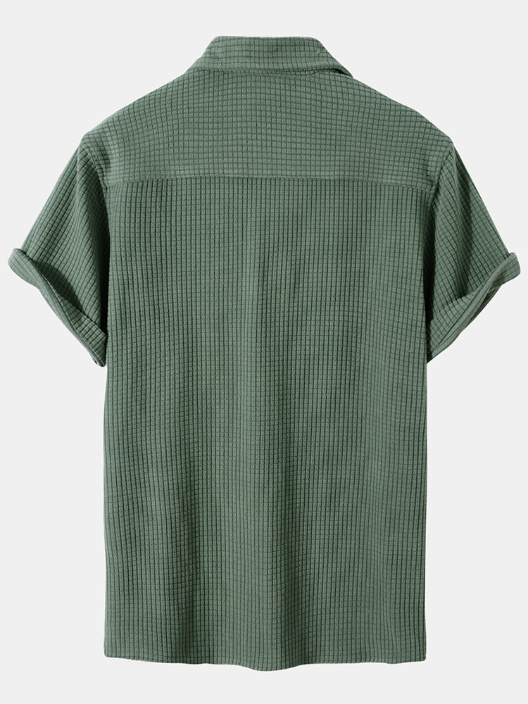 Waffle Lapel Solid Henley Shirts