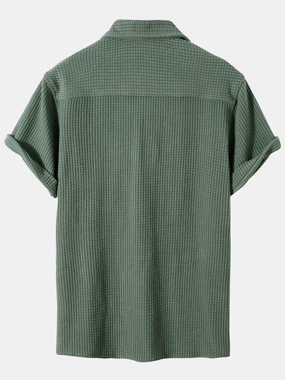 Waffle Lapel Solid Henley Shirts