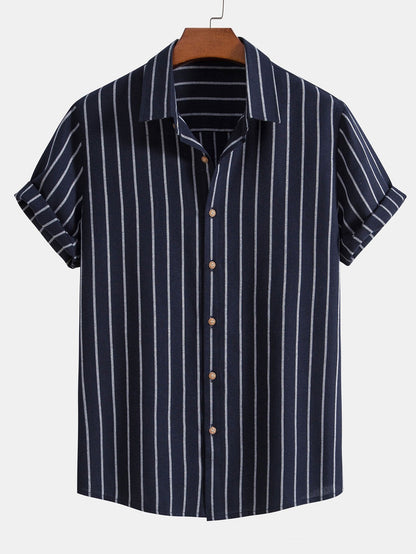 Cotton Blend Striped Button Up Shirt